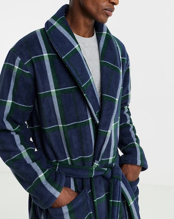 Check Borg Lined Fleece Dressing Gown