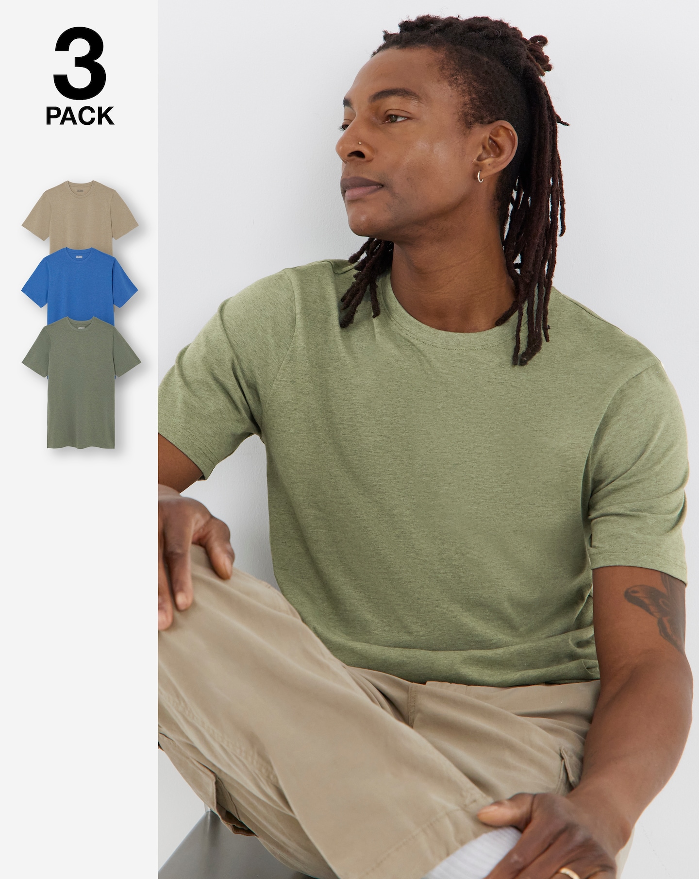 New In - 3 Pack Crew Neck T-Shirts Long - Marl