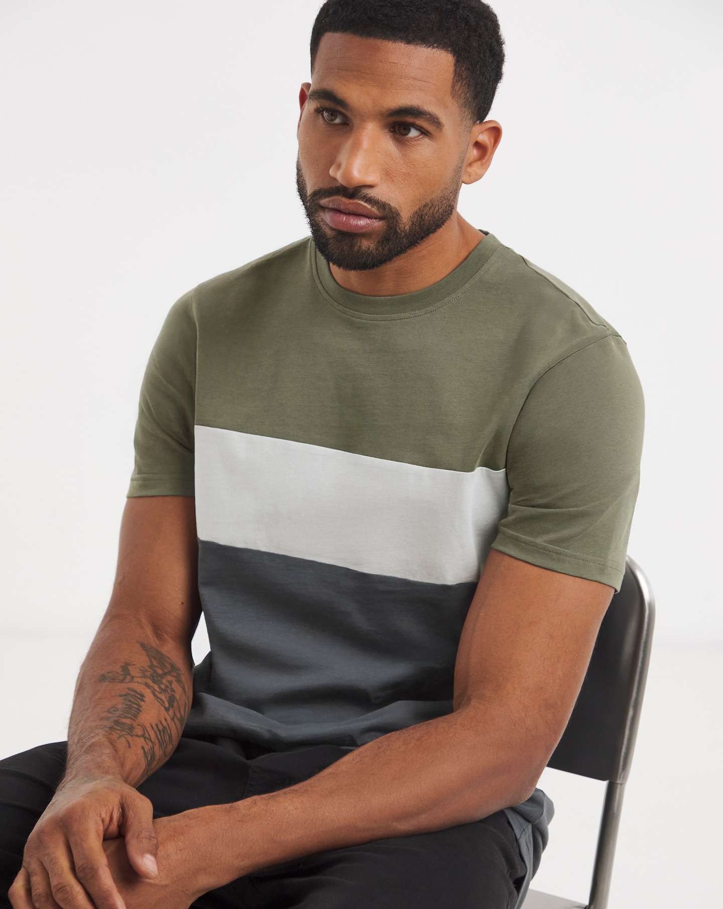 New In - Colour Block Crew Neck T-Shirt Long