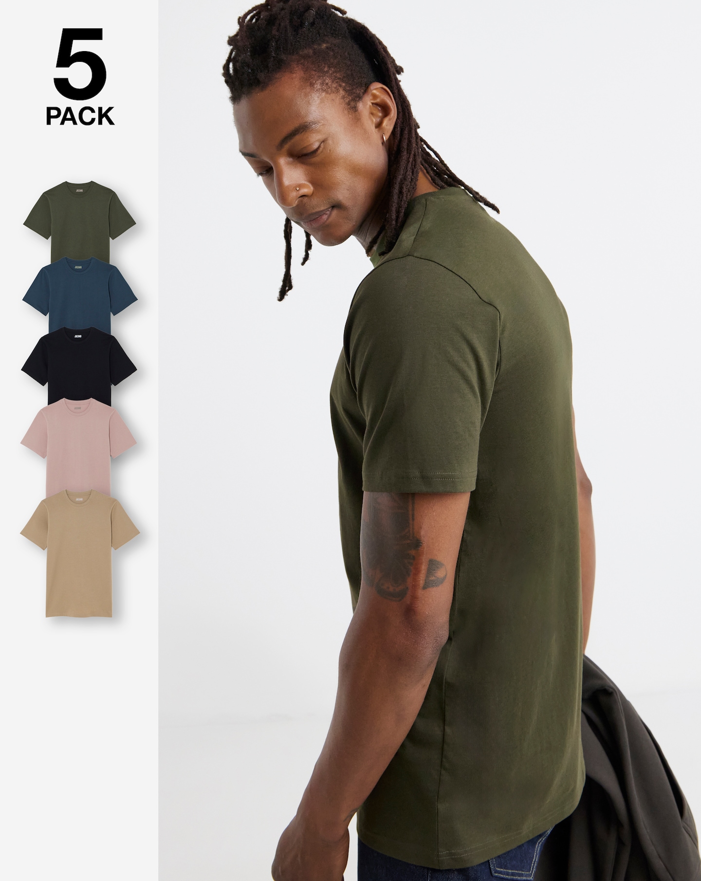 5 Pack Crew Neck T-Shirts Long - Multi