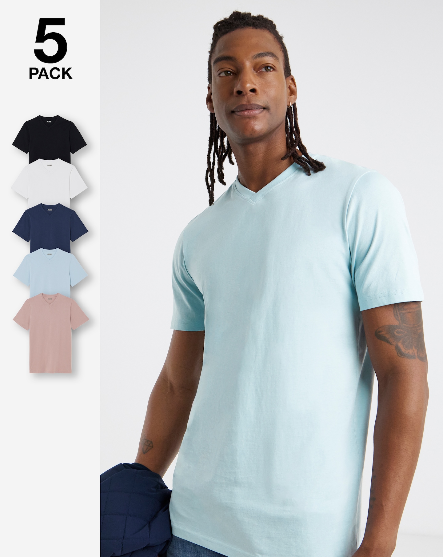 New In - 5 Pack V Neck T-Shirts Long - Multi