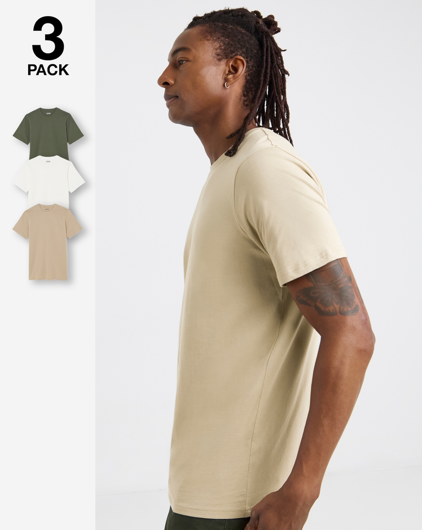 New In - 3 Pack Crew Neck T-Shirts Long - Neutral