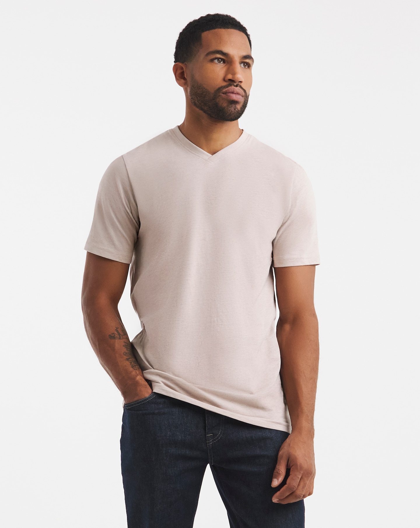 New In - V Neck T-Shirt Long - Pink Marl
