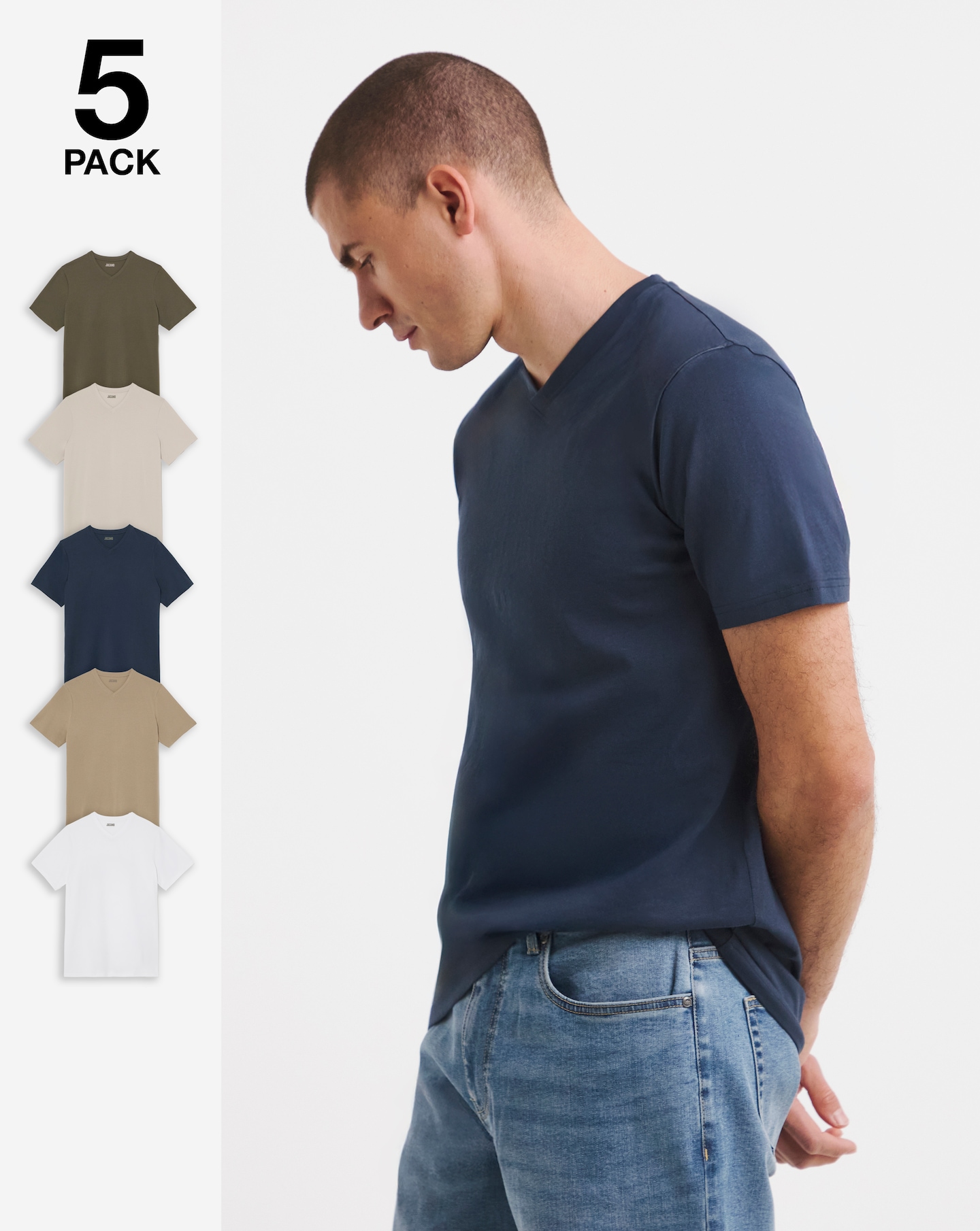 New In - 5 Pack Multi V Neck T-Shirts Long