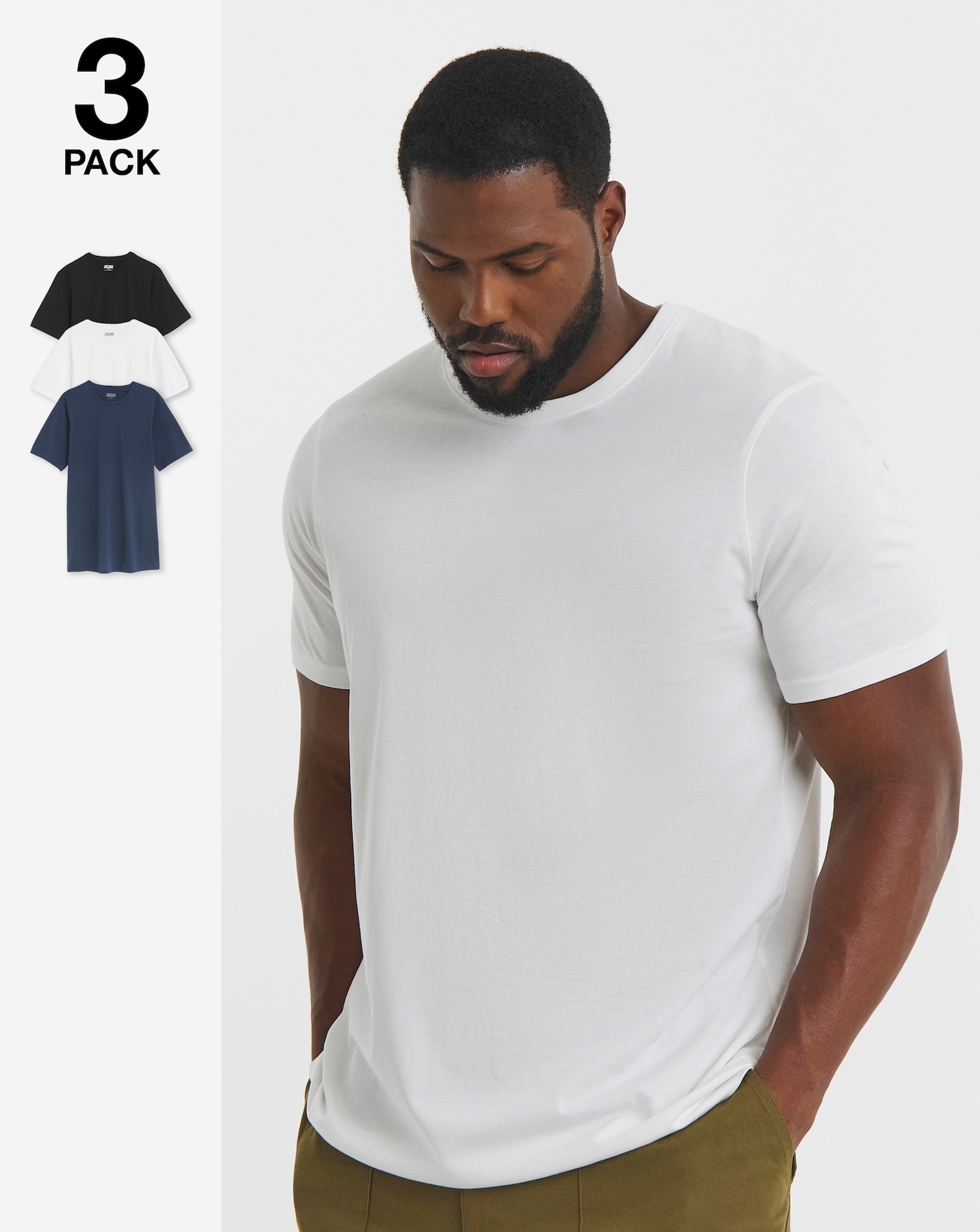 3Pk Multi Crew Neck T-Shirts Long Length