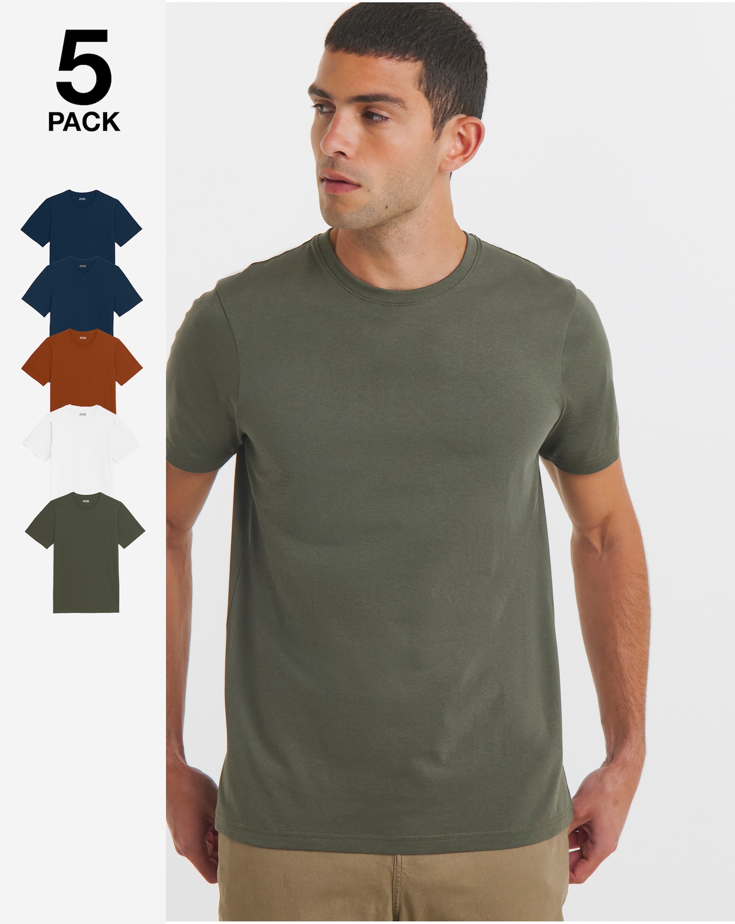 5 Pack Multi Crew Neck T-Shirts Long