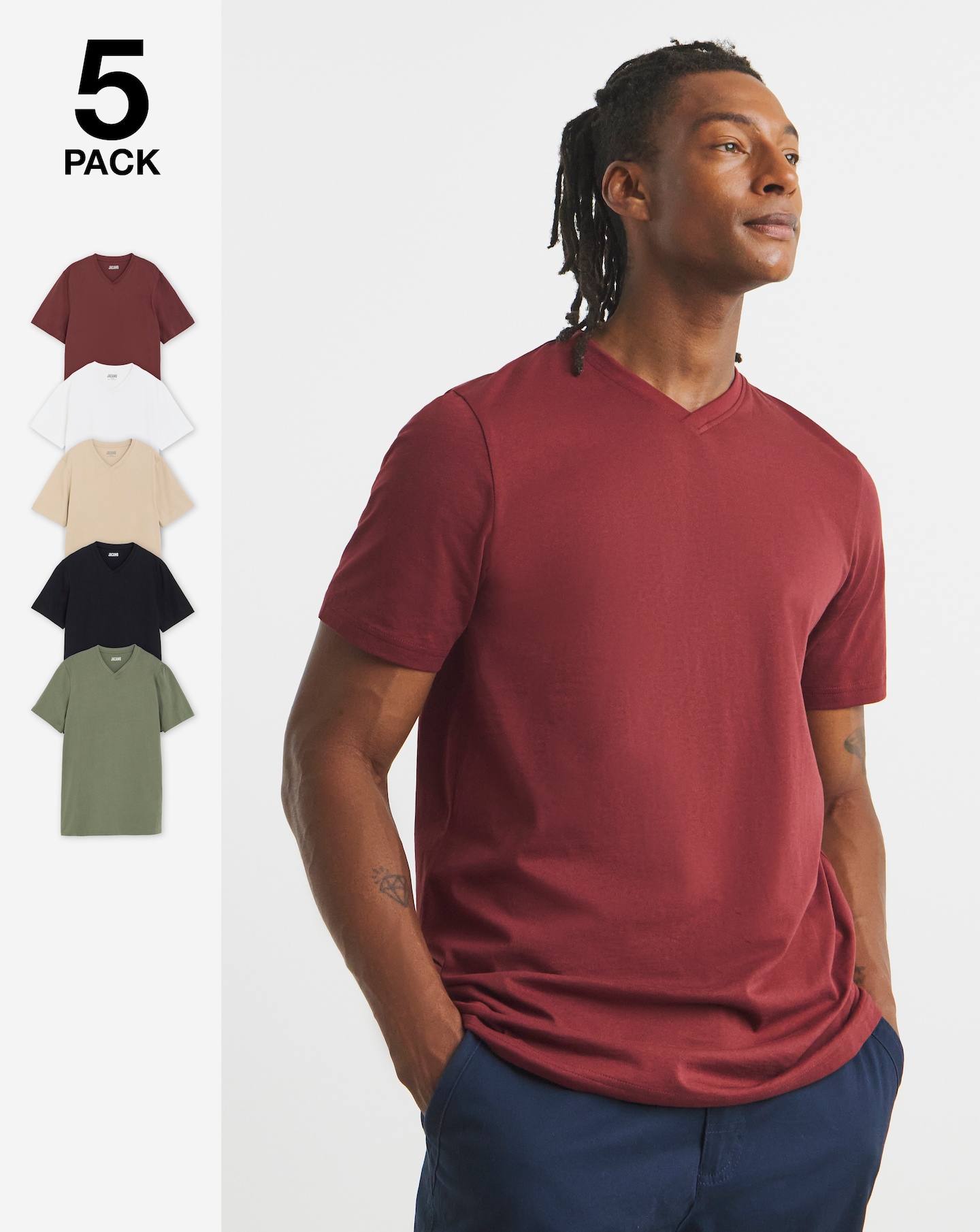 5 Pack Multi V Neck T-Shirts Long