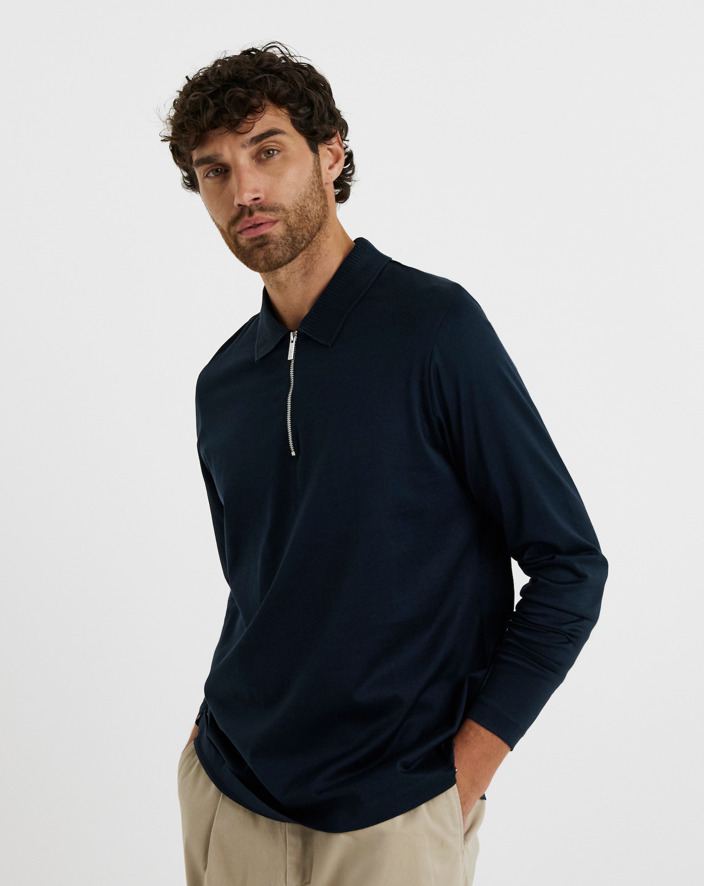 Folio Mercerised Su Zip Long Sleeve Polo