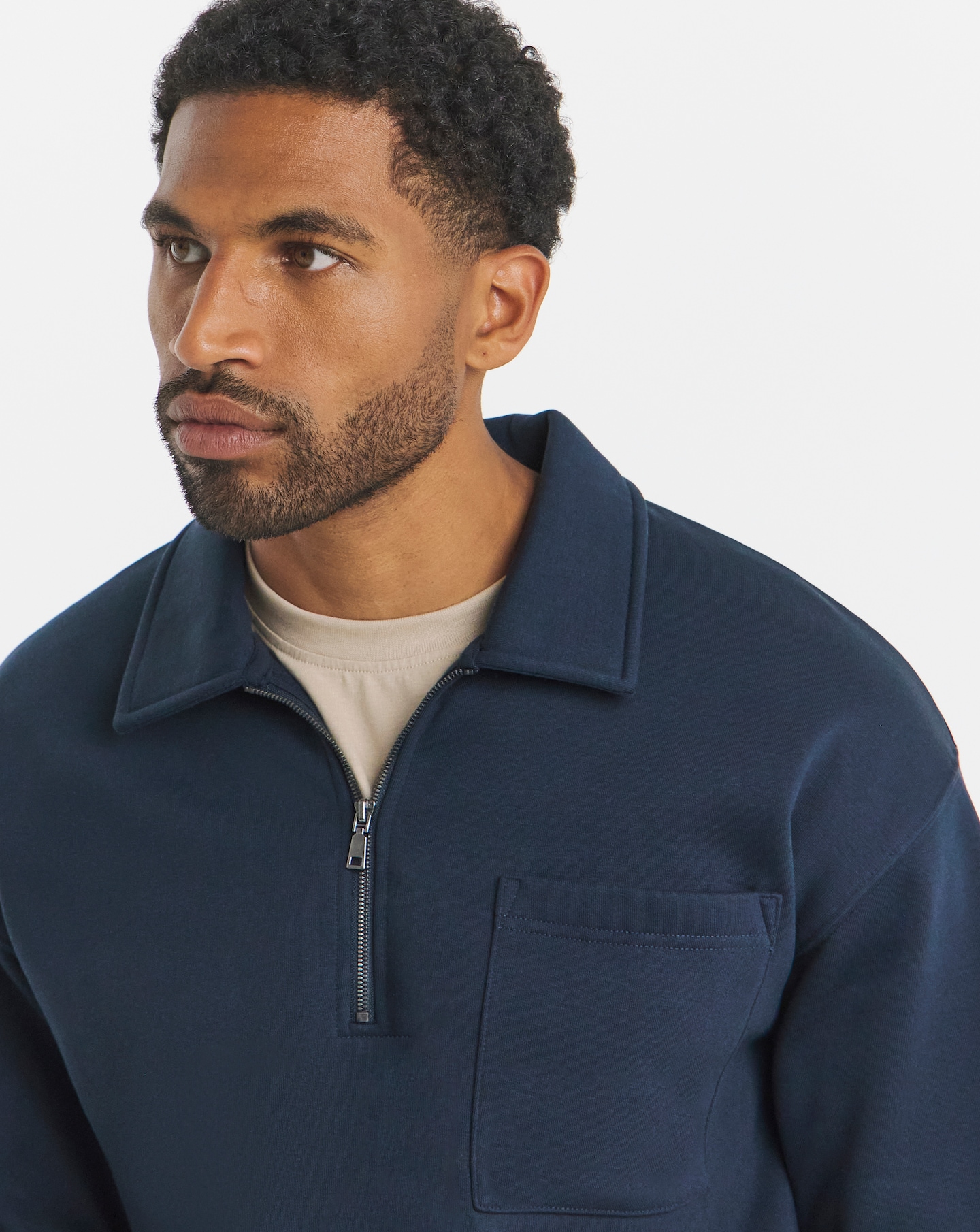 Relaxed 1/4 Zip Polo Neck Sweatshirt