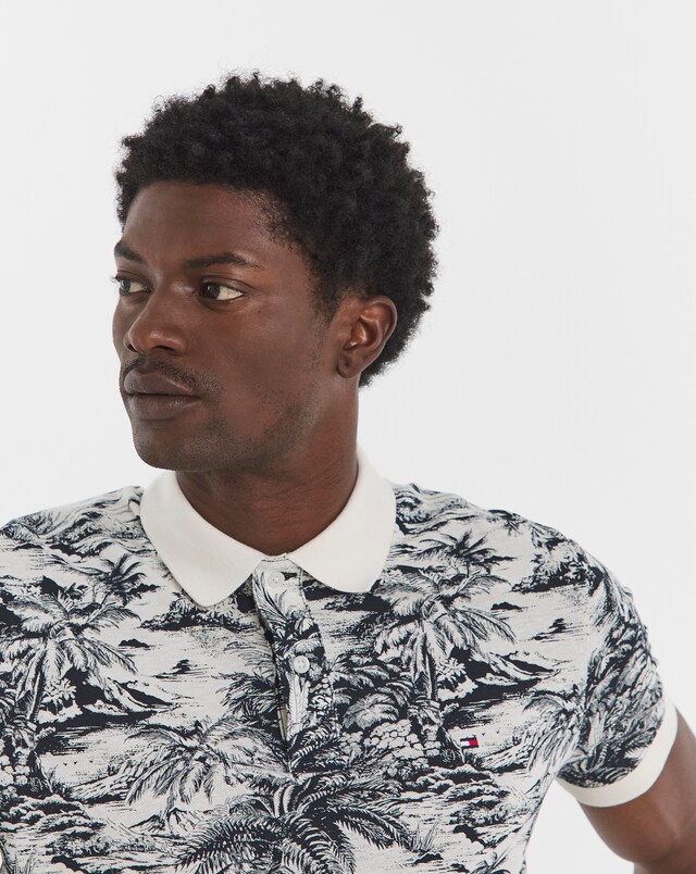 Tommy Hilfiger Printed Linen Mix Polo - Navy Print