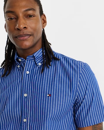 Tommy Hilfiger Short Sleeve Flex Poplin Stripe Shirt - Blue
