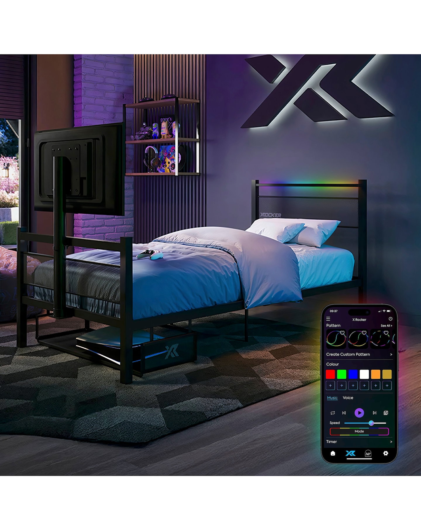 New In - X Rocker Basecamp RGB Single Bed