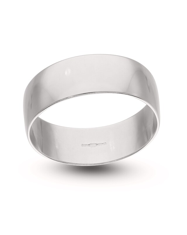 9ct White Gold D Shape Wedding Band
