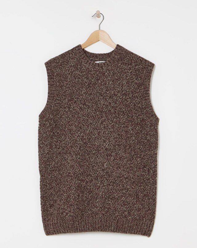 Twisted Yarn Wool Vest - Brown