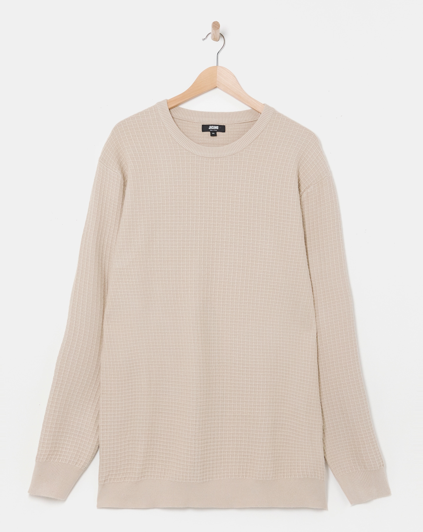 Grid Textured Knitted Crew Neck Jumper