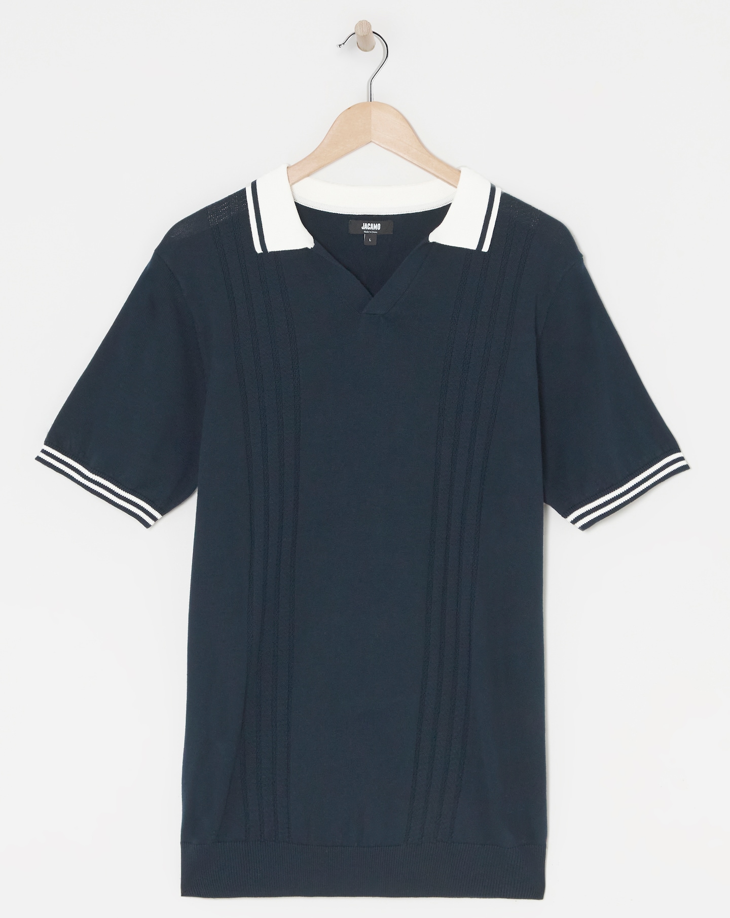 Navy Open Neck Knitted Polo