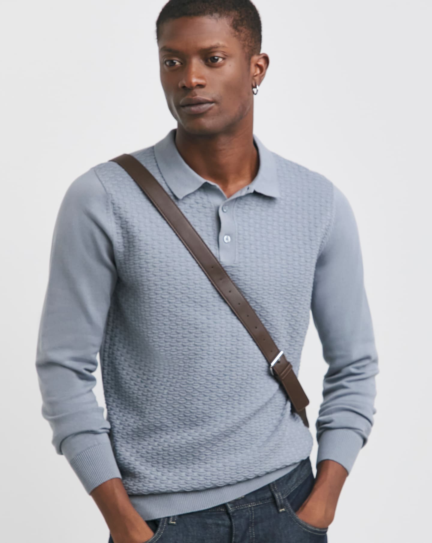 Textured Long Sleeve Polo