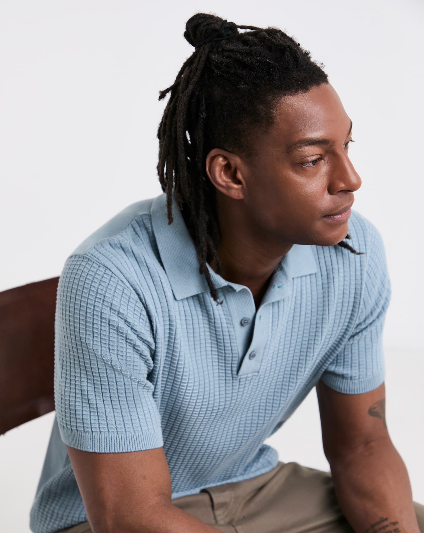 Blue Textured Knitted Polo