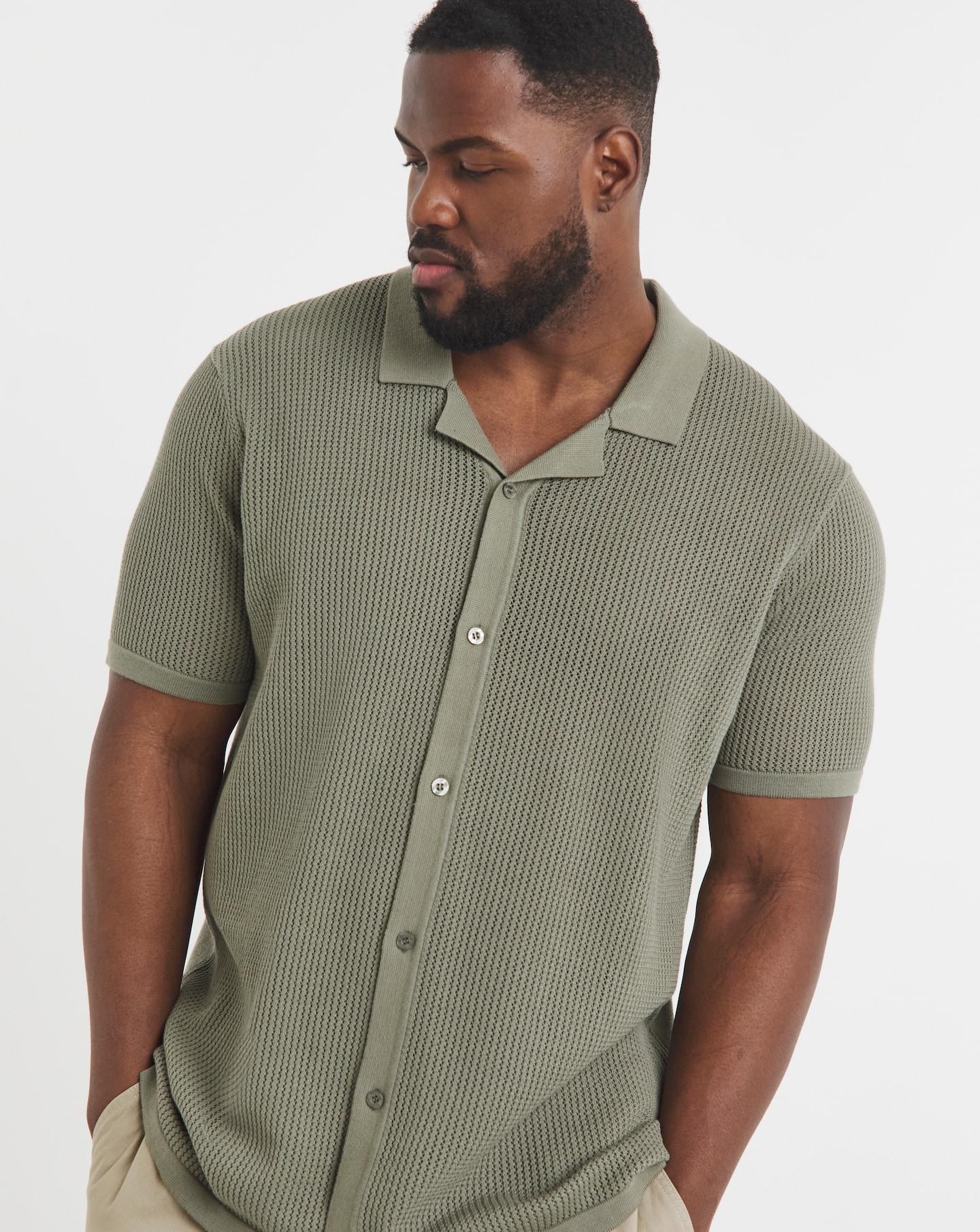 Green Knitted Revere Collar Shirt