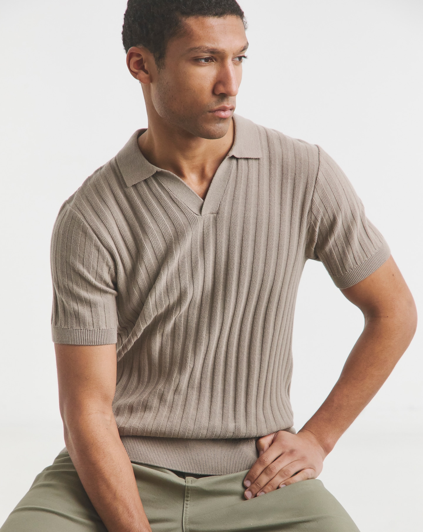 Textured Trophy Neck Tipped Knit Polo