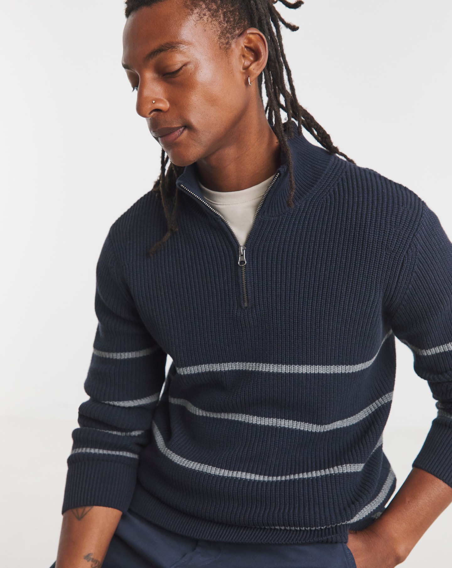 New In - Fisherman Stripe 1/4 Zip Knitted Jumper