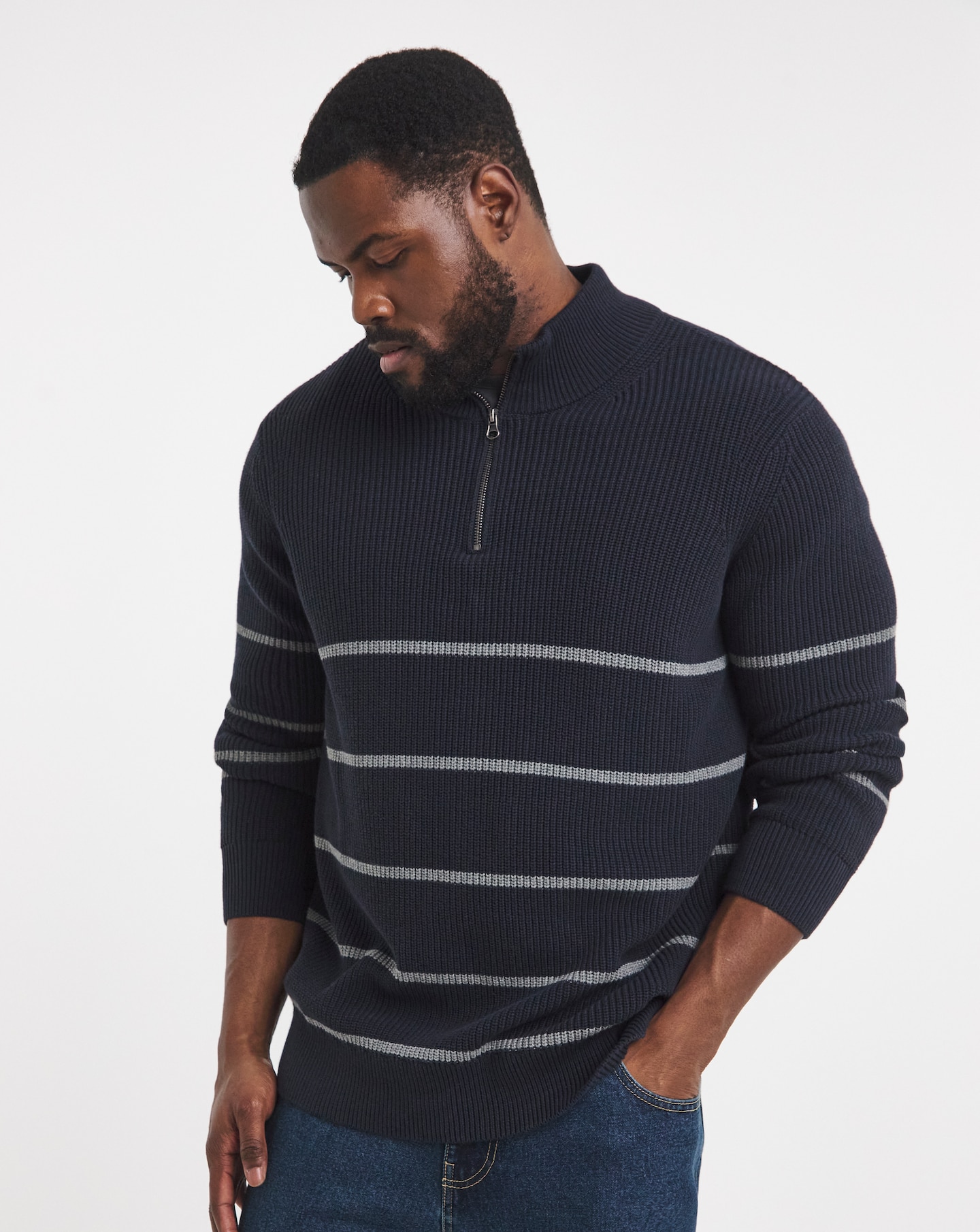 Fisherman Stripe 1/4 Zip Knitted Jumper