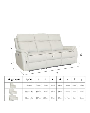 Aspire Kingsmere Fabric Power Recliner 2 seater sofa