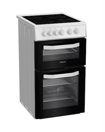 Hotpoint HTE5VCW 50cm Electric Twin Cooker with Ceramic Hob - White