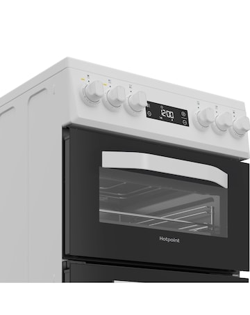 Hotpoint HDE5VDCW 50cm Electric Double Cooker with Ceramic Hob - White