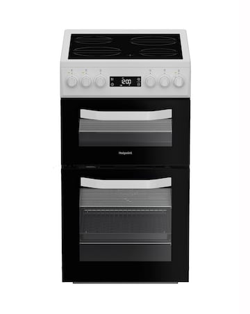 Hotpoint HDE5VDCW 50cm Electric Double Cooker with Ceramic Hob - White