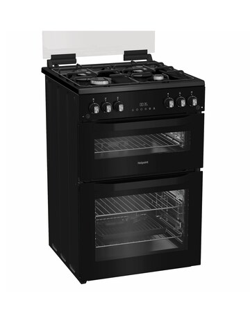 Hotpoint HTG6GDCB1 60cm Gas Twin Cooker with Glass Lid - Black