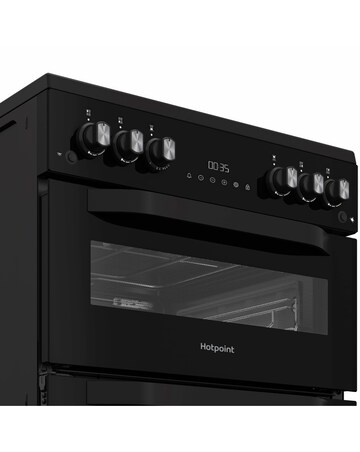 Hotpoint HTG6GDCB1 60cm Gas Twin Cooker with Glass Lid - Black