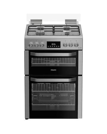 Hotpoint HDG6GDCX 60cm Gas Double Cooker with Glass Lid - Stainless Steel