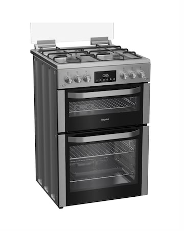 Hotpoint HDG6GDCX 60cm Gas Double Cooker with Glass Lid - Stainless Steel