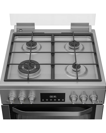 Hotpoint HDG6GDCWX 60cm Gas Double Cooker with Glass Lid - Stainless Steel