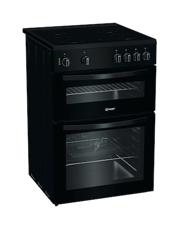Indesit ITE6VMB 60cm Electric Twin Cooker with Ceramic Hob - Black