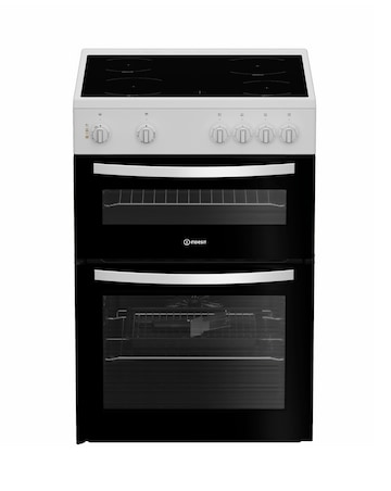 Indesit IDE6VMW 60cm Electric Double Cooker with Ceramic Hob - White
