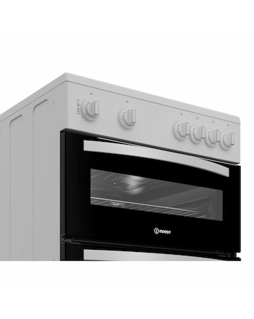 Indesit IDE6VMW 60cm Electric Double Cooker with Ceramic Hob - White