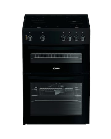 Indesit IDE6VMB 60cm Electric Double Cooker with Ceramic Hob - Black