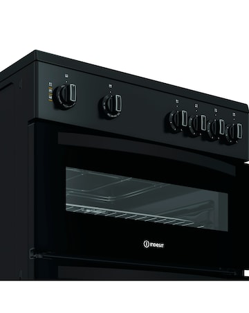 Indesit IDE6VMB 60cm Electric Double Cooker with Ceramic Hob - Black