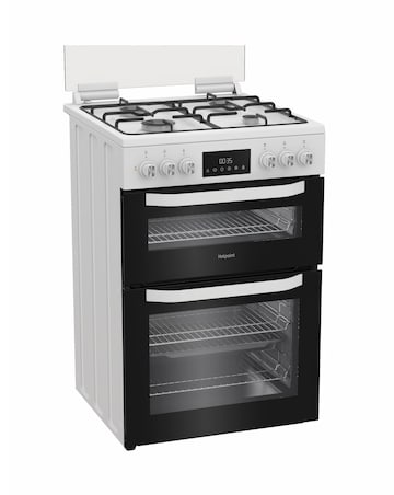 Hotpoint HDD6GDC2W 60cm Dual Fuel Double Cooker with Glass Lid - White
