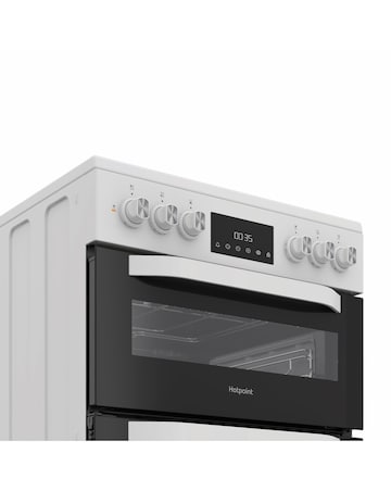 Hotpoint HDD6GDC2W 60cm Dual Fuel Double Cooker with Glass Lid - White