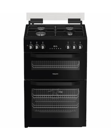 Hotpoint HDD6GDC2B1 60cm Dual Fuel Double Cooker with Glass Lid - Black