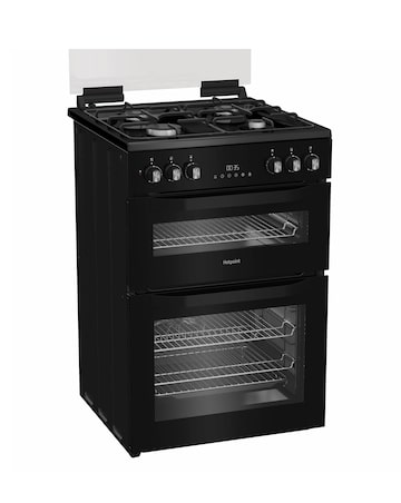 Hotpoint HDD6GDC2B1 60cm Dual Fuel Double Cooker with Glass Lid - Black