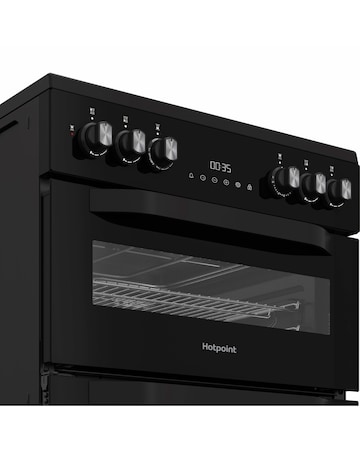 Hotpoint HDD6GDC2B1 60cm Dual Fuel Double Cooker with Glass Lid - Black