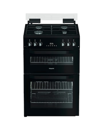 Hotpoint HTG6GDCB1 60cm Gas Twin Cooker with Glass Lid - Black + Install