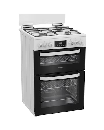 Hotpoint HDG6GDCW 60cm Gas Double Cooker with Glass Lid - White + Installation