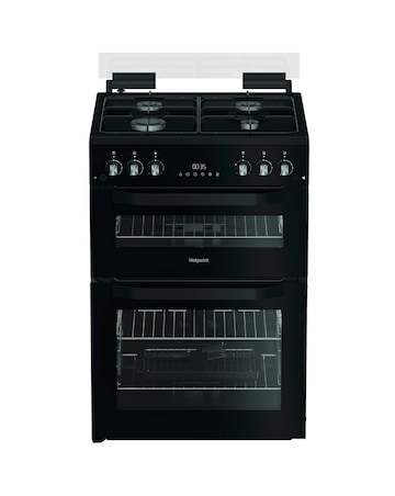 Hotpoint HDG6GDCB1 60cm Gas Double Cooker with Glass Lid - Black + Install