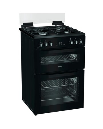Hotpoint HDG6GDCB1 60cm Gas Double Cooker with Glass Lid - Black + Install
