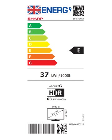 Sharp 2T-C40HE2245KB 40in Smart Full HD Tivo LED TV